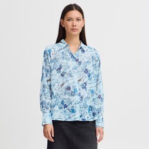 Anthropologie x ICHI IHNEALLY Shirt Boho Pleated Lightweight Blue M Oversized